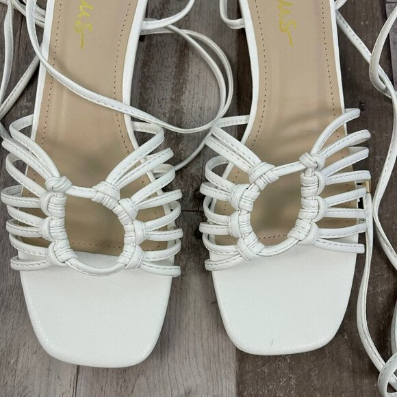 Lulu's Lace-up Strappy White Sandals Size 8.5 M Square Toe Low Block Heel - Picture 8 of 13